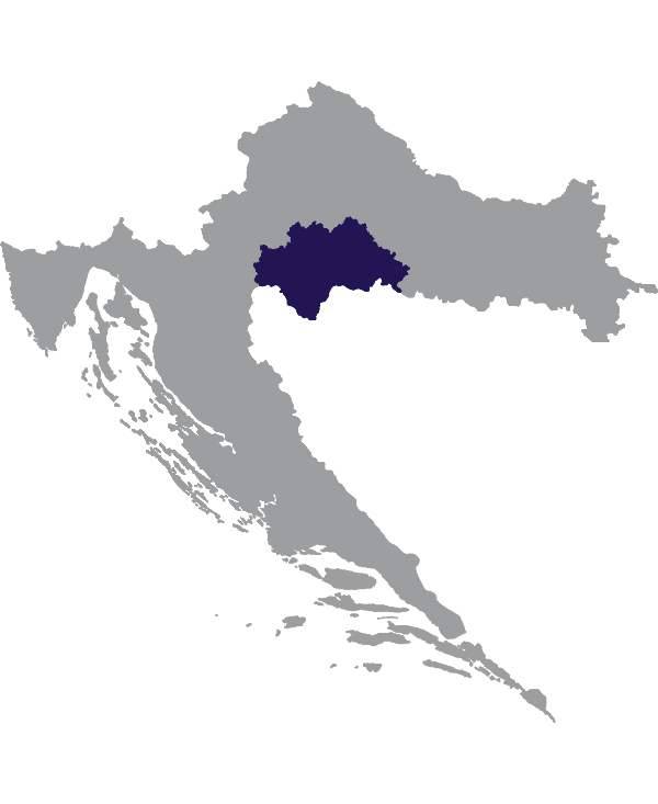 Landkaart Kroatië grijs met comitaat Sisak-Moslavina donkerblauw op transparante achtergrond - 600 * 733 pixels